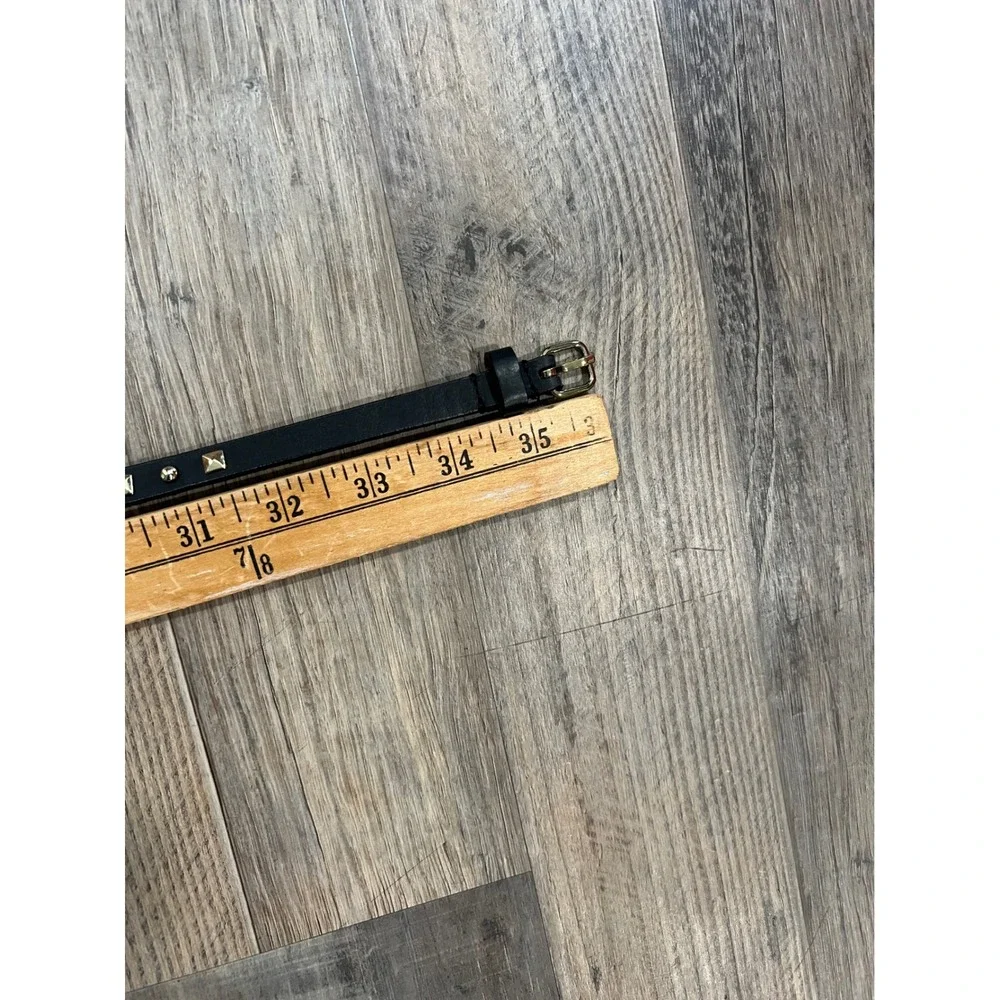 J.Crew Black Leather Skinny Studded Belt Gold Hardware Slim 35 Inch